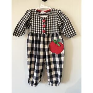 Vintage Plaid Baby Romper Apple Detail Baby Girl Buster Brown 12 Month